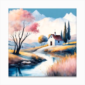 Minimalist Village Landscape Painting 3 Canvas Print