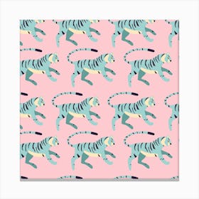 Blue Tiger Pattern On Pink Square Canvas Print