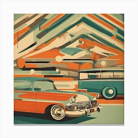 Retro Vintage Cars In A Garage Canvas Print
