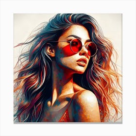 Portrait Of A Woman In Red Sunglasses Canvas Print