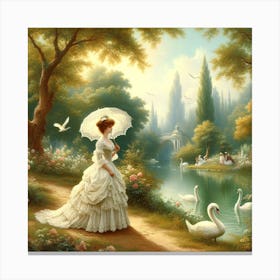Swans In The Park 2 Canvas Print