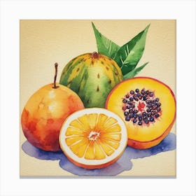 Watercolor Of Tropical Fruits Canvas Print