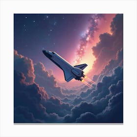 Space Shuttle Amidst A Watercolor Serene Galaxy Nebula 1 Canvas Print