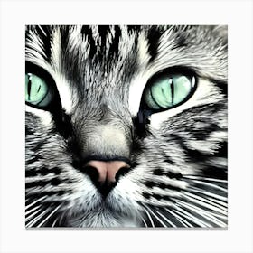 CAT WITH GREEN EYES IN BLACK AND WHITE PRINT Canvas Print