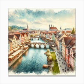 Watercolor Of A City Canvas Print