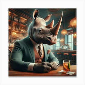 Suited Business Rhino At The Bar Canvas Print