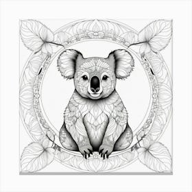 Koala Coloring Page Kids Black White Blank Animal Australia Wildlife Canvas Print