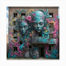 Abandoned Building Facade Creative Graffiti Canvas Print