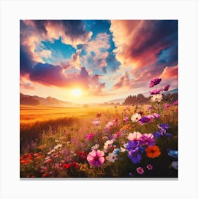 Sunset With Flowers Canvas Print