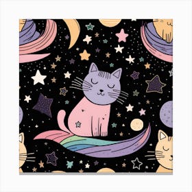 Seamless Pattern With Cats And Stars Canvas Print