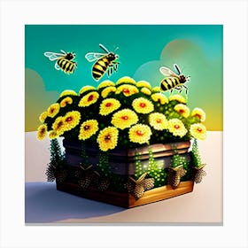 Bees over yellow flower bee block  Canvas Print