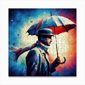 Abstract Puzzle Art French man with umbrella 2 Canvas Print