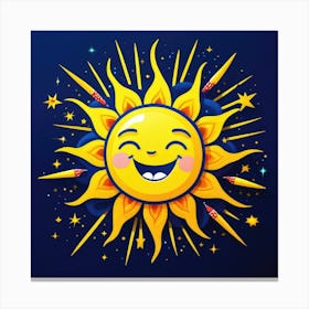 Lovely smiling sun on a blue gradient background 37 Canvas Print