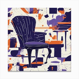 Drew Illustration Of Cup On Chair In Bright Colors, Vector Ilustracije, In The Style Of Dark Navy An (1) Canvas Print