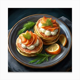 Stack Of Pancakes With Smoked Salmon And Dill Canvas Print