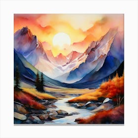 Watercolor Abstract Mountain Landscape Studio Photography Complex Details Canvas Print