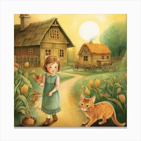 Little Girl And Her Cat Canvas Print