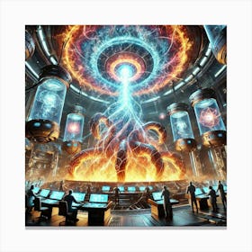 A Dramatic Sci Fi Scene Showing The Creation Of Kaiju Canvas Print