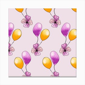 Purple And Yellow Balloons Square Canvas Print