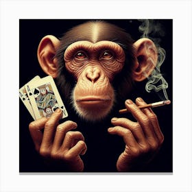 Chimpanzee Playing Cards 2 Canvas Print