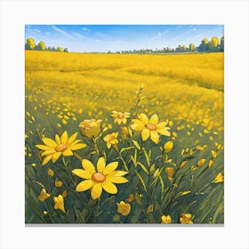 Yellow Flowers In A Field 17 Canvas Print