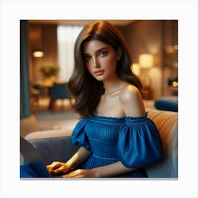 Young Woman Using A Laptop Canvas Print