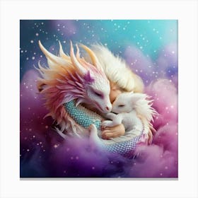 Firefly Sleeping, Winged, Baby Dragon, Mother, Cloud, Powdered Candy Dust, Swirling, Vivid Colors, P (2) Canvas Print