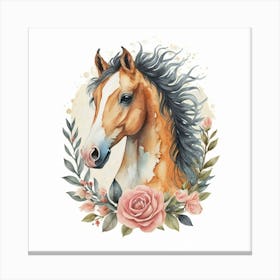 Horse With Roses Canvas Print