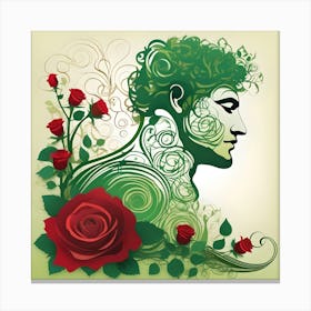 The Gardener of Roses, Green and Red Canvas Print