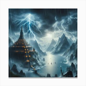 Lightning Storm Over A Castle Canvas Print