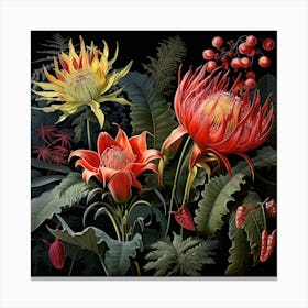 Vintage Botanical Tropical Flowers Illustration Canvas Print