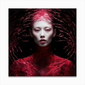 Asian Woman In Red Canvas Print