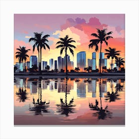 Sunset Cityscape With Palm Trees, 1312 Canvas Print