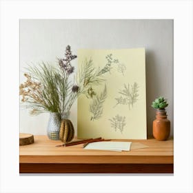 Firefly Minimalist, Scene, Pencil, Drawing, Paper, Flora, Desk, Scandinavian, Style, Clean, Simple, (11) Canvas Print