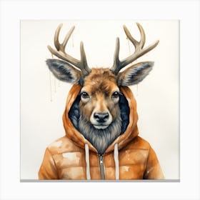 Watercolour Cartoon Elk In A Hoodie Canvas Print