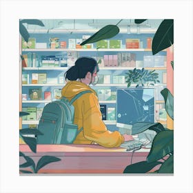 Girl At The Pharmacy Canvas Print