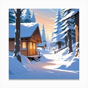 Winter Cabin In The Woods Canvas Print