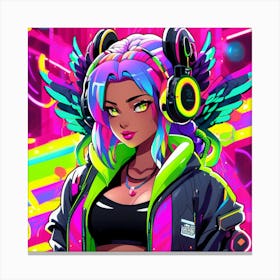 Neon Girl With Headphones 2 Canvas Print