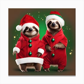2 cute sloths in a Christmas costume Canvas Print