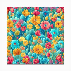 Colorful Flowers Seamless Pattern Canvas Print