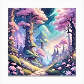 A Fantasy Forest With Twinkling Stars In Pastel Tone Square Composition 66 Canvas Print