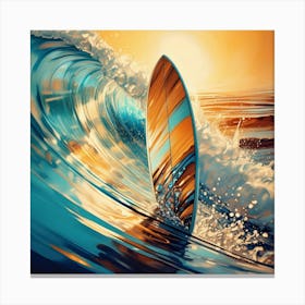 Surfboard At Sunset Canvas Print