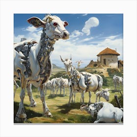 Surreal Cyborg Cows On A Farm Ai Art Depot 34 Canvas Print