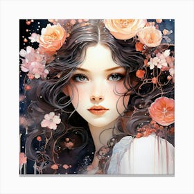 Girl With Flowers Canvas Print