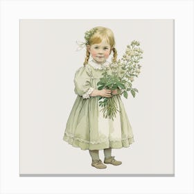 Little Girl Holding Flowers Canvas Print