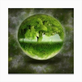 Green Tree In A Sphere Canvas Print