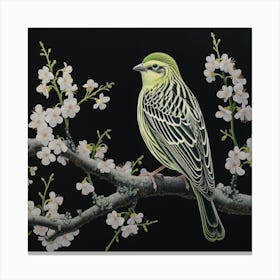 Ohara Koson Inspired Bird Painting Yellowhammer 2 Square Canvas Print