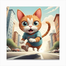 Cat Running In The City 2 Canvas Print