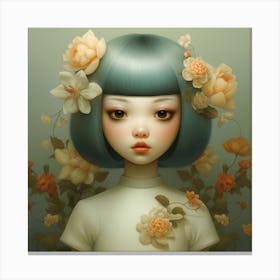 Chinese Girl With Flowers Canvas Print