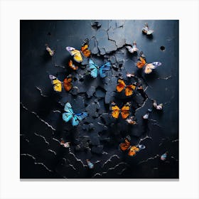 Butterfly - Butterfly Stock Videos & Royalty-Free Footage, Butterflies In A Brick Wall, Butterflies Emerging From A Cracked Dark Wall Representing Transformation And Hope Canvas Print